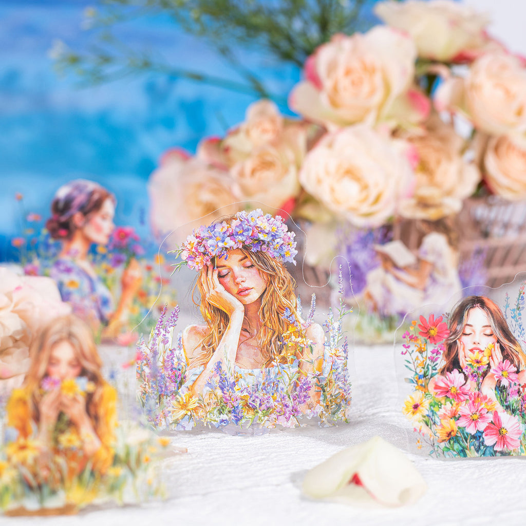 20 Pcs Flower Girl PET Stickers HTLDSN