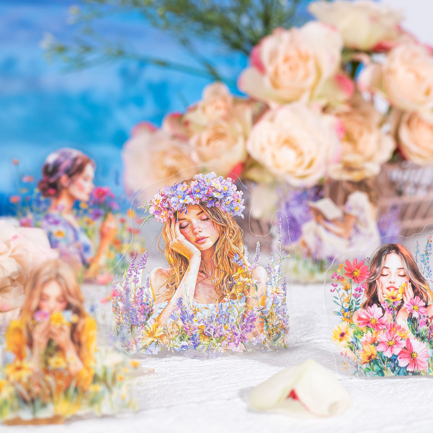 20 Pcs Flower Girl PET Stickers HTLDSN