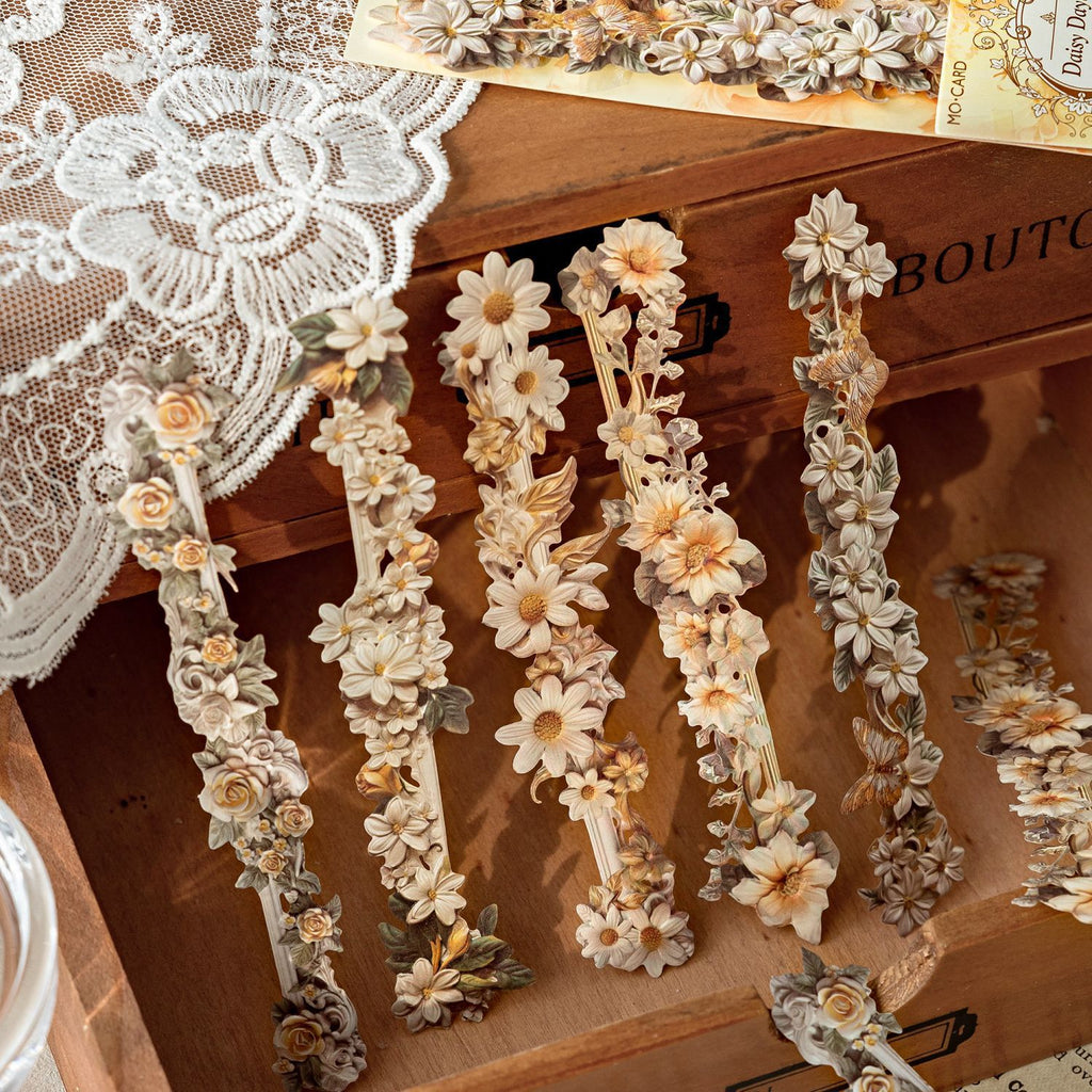 10 Pcs Vintage Baroque Relief Floral Kraft Stickers - Sunshine