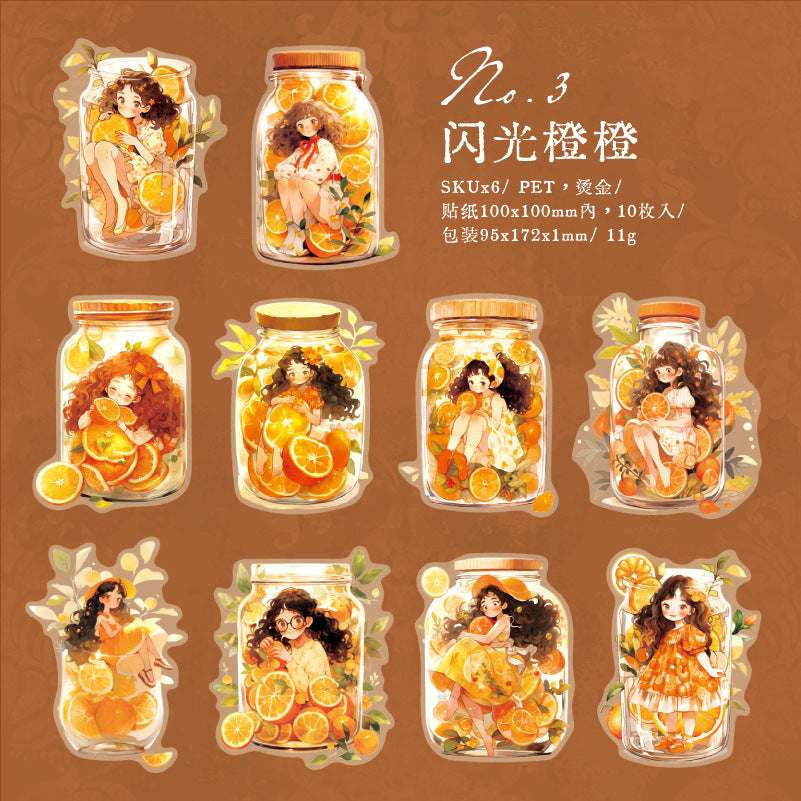 10 Pcs Girl in Bottle PET Stickers TWJX