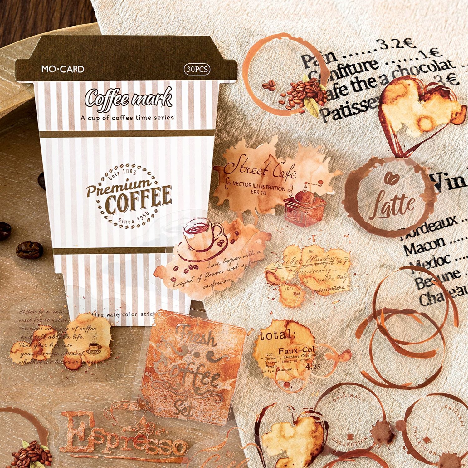 30 Pcs Coffee Theme PET Stickers YBKFSJ