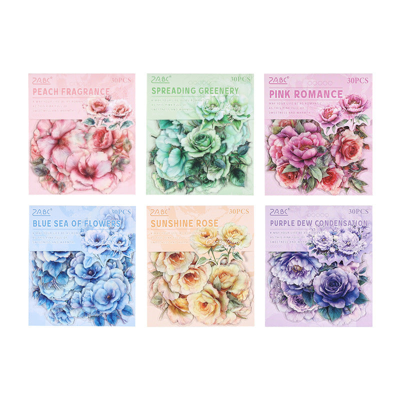 30 Pcs PET Rose Stickers HWQY