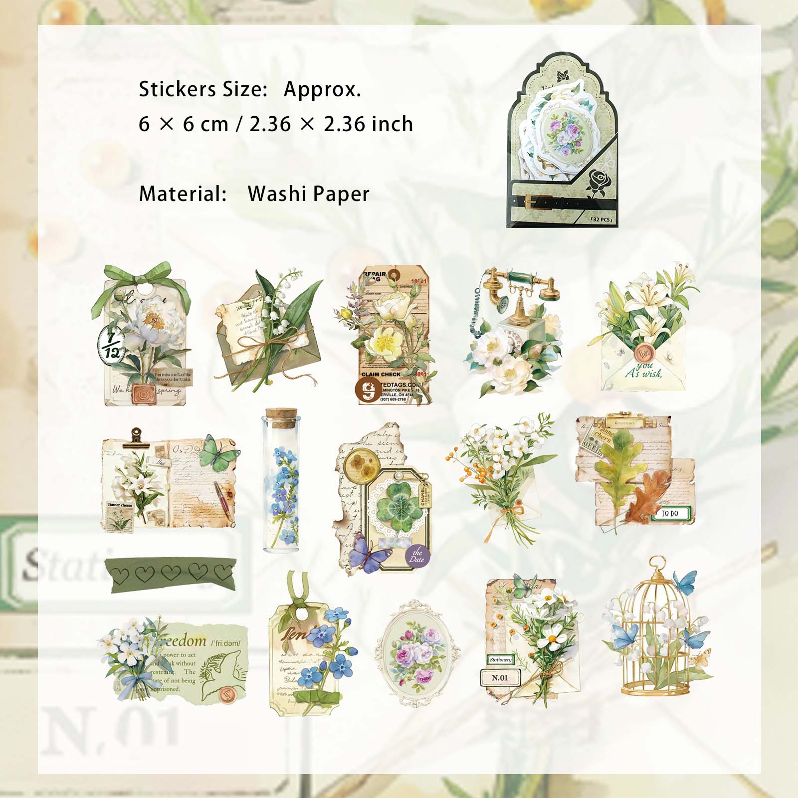 32 Pcs Floral Collage Stickers FLYDHY