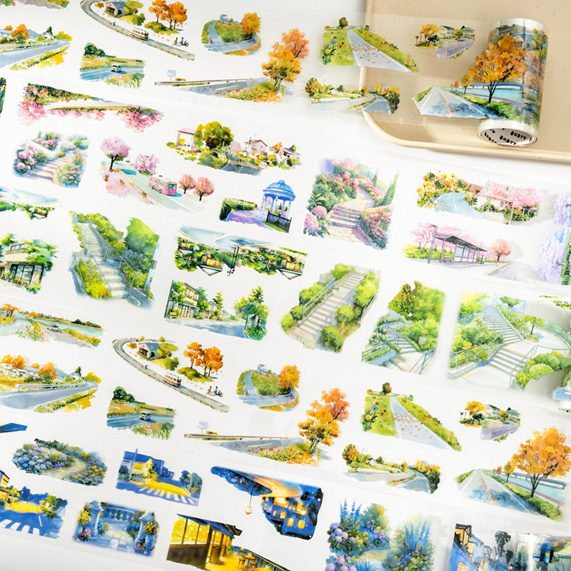 1 Roll Seasonal Street Landscape PET Stickers Tape JGYXCQ