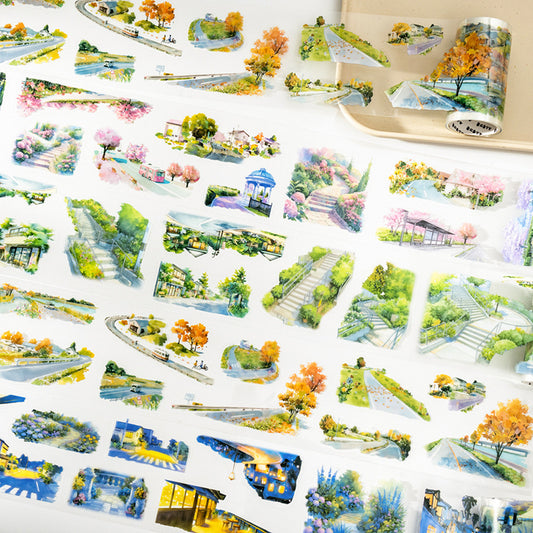 1 Roll Seasonal Street Landscape PET Stickers Tape JGYXCQ