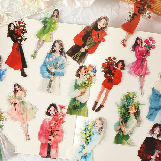 15 Pcs Flower Girl PET Stickers MMJR