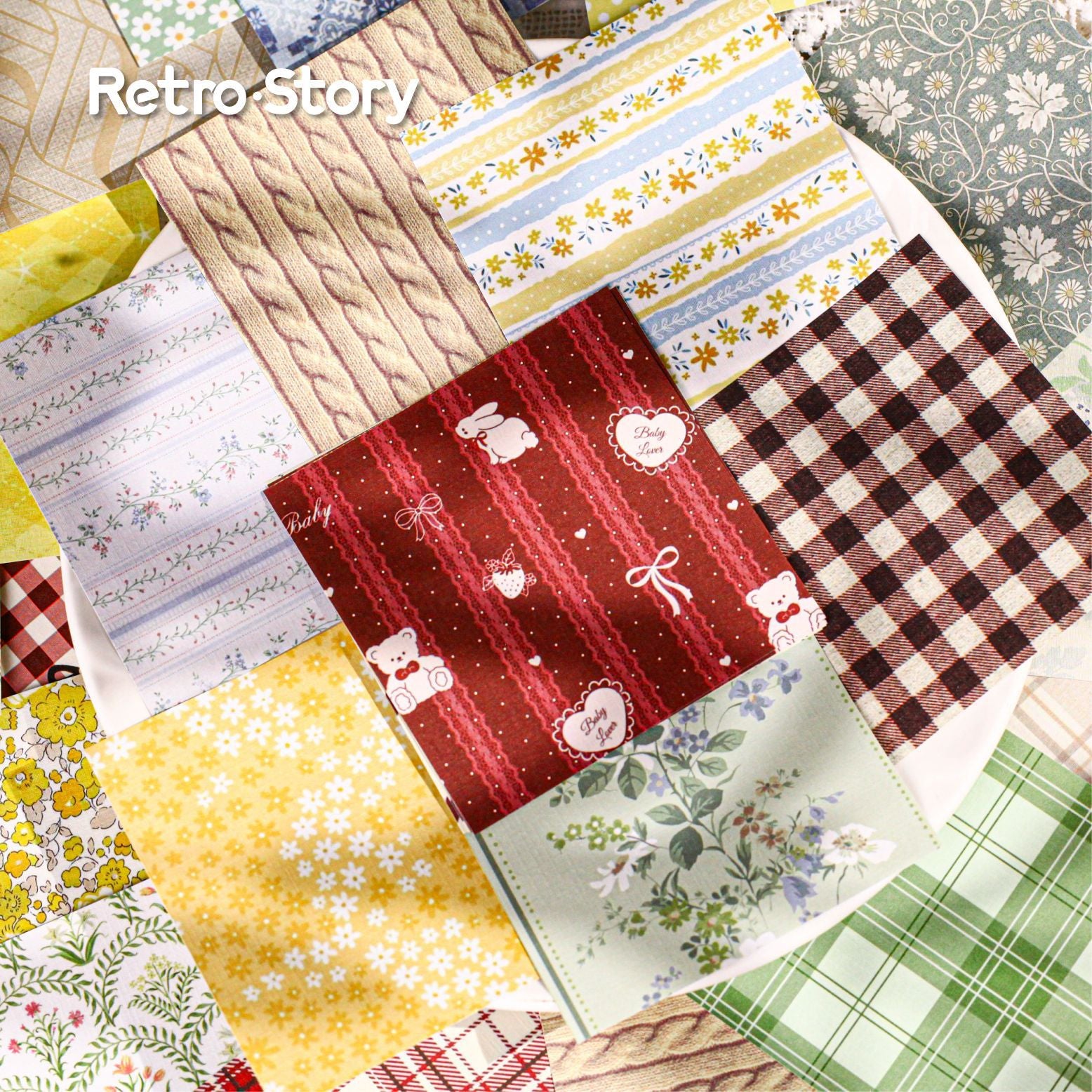 30 Pcs Floral Grid Basic Scrapbook Paper BWZX