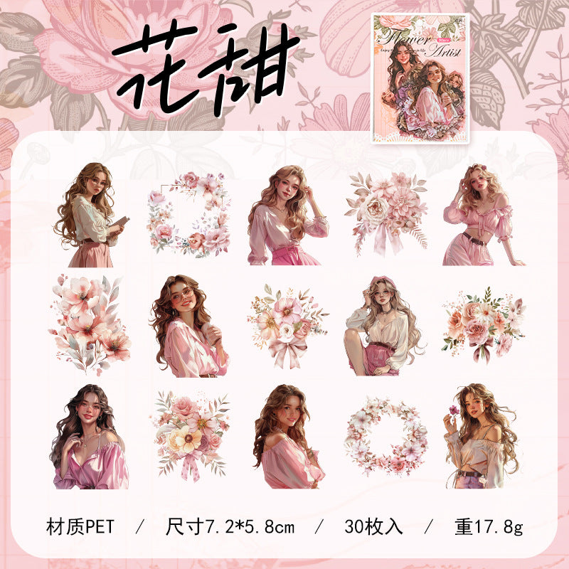 30 Pcs Flower and Girl PET Stickers HDYSJ