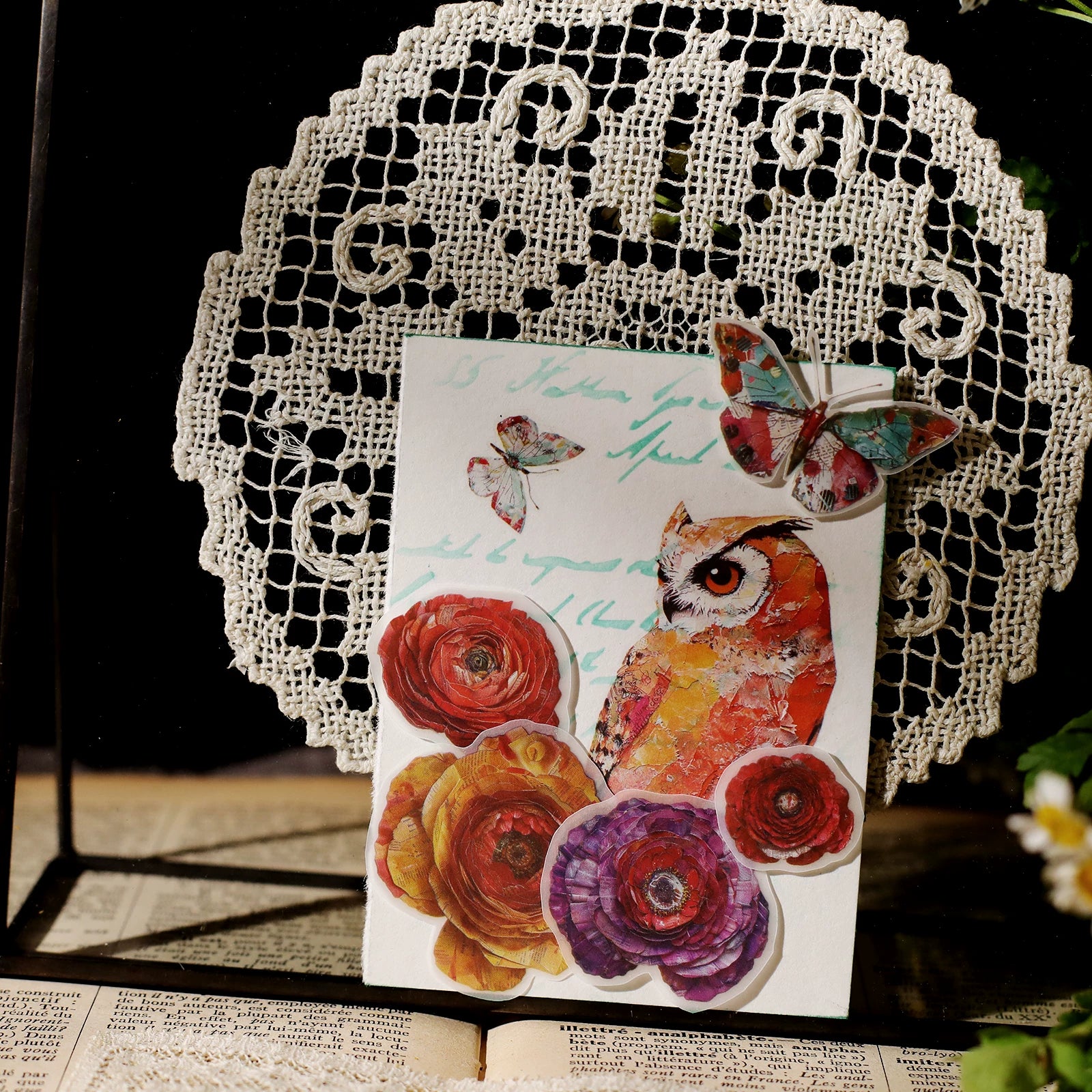 3 Sheets Rub on Stickers - Owl Painting