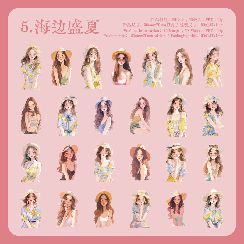 50 Pcs Saulty Girl PET Stickers YXSC