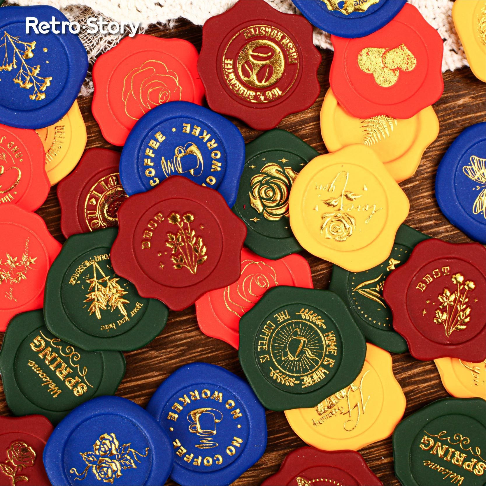 10 Pcs Gold Foil Leather Wax Seal Stickers ZYXL