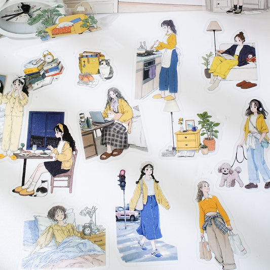 15 Pcs Daily Girl PET Stickers ZCXX