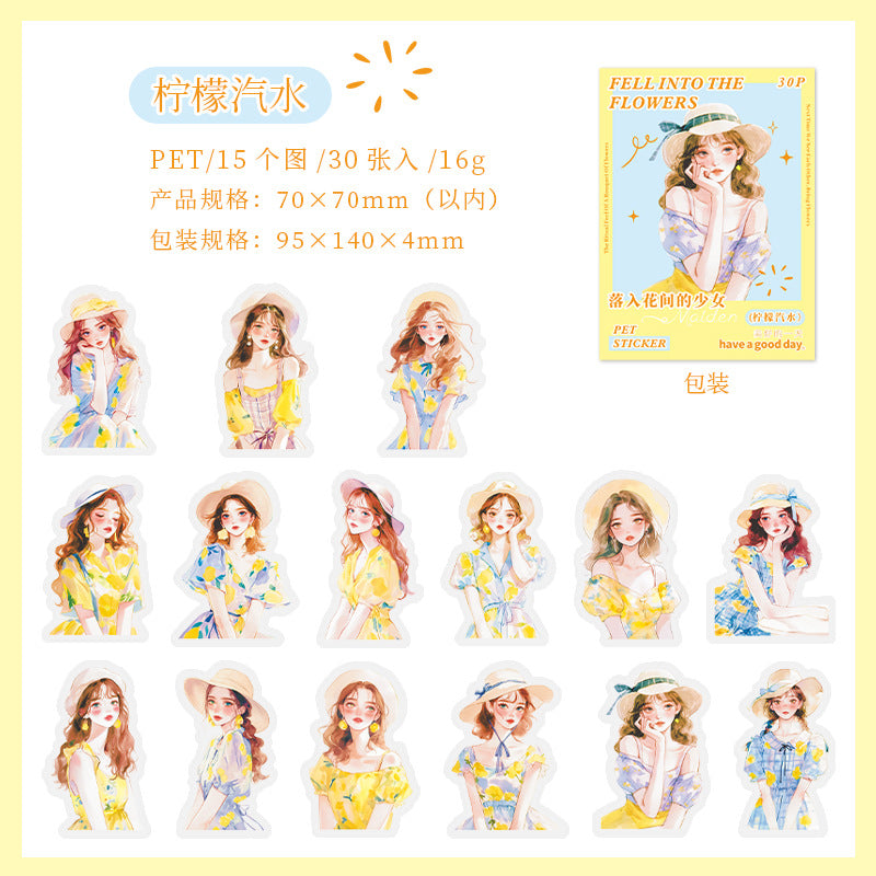 30 Pcs Summer Girl PET Stickers LRHJSN