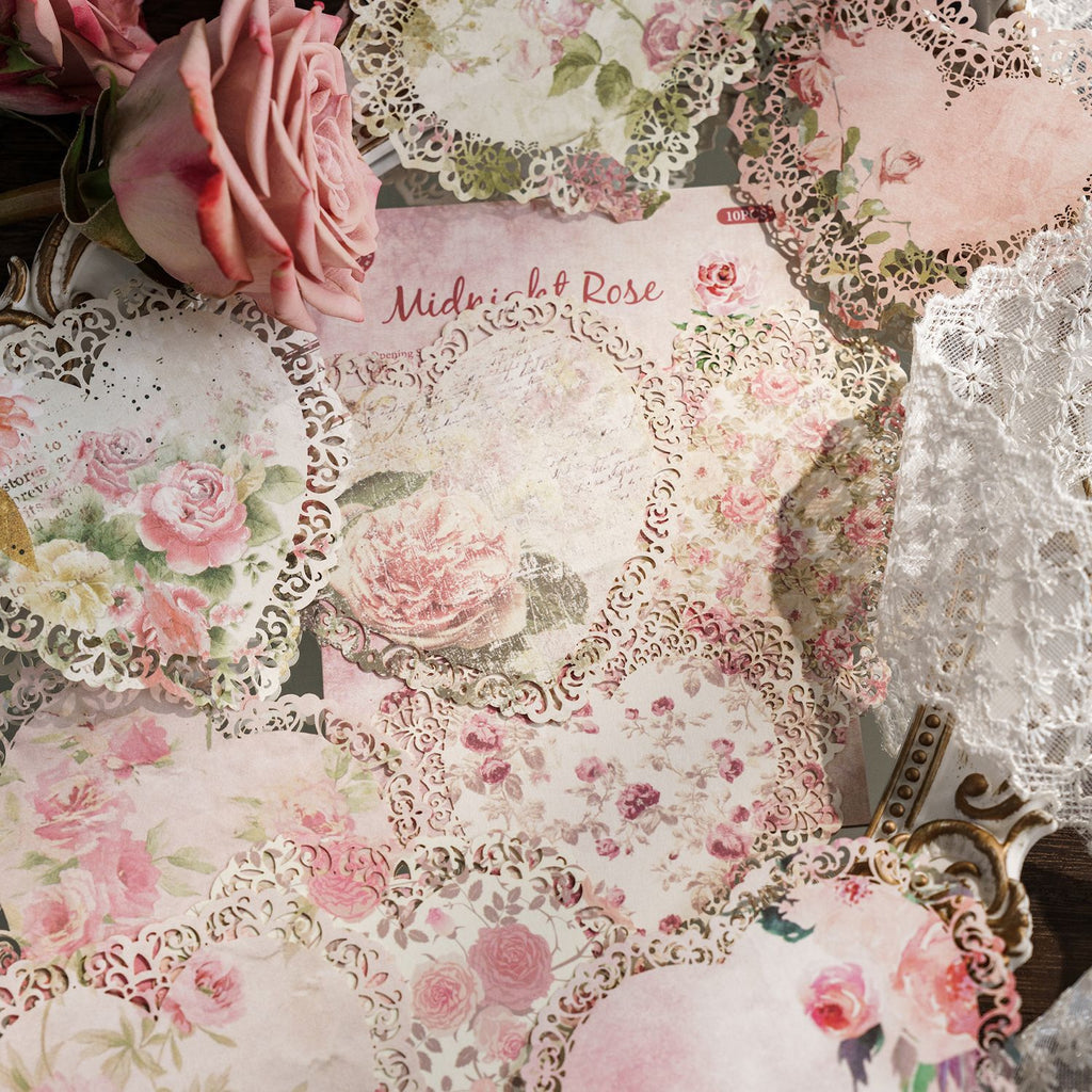 10 Pcs Floral Chintz Vintage Lace Edged Paper HKYQA