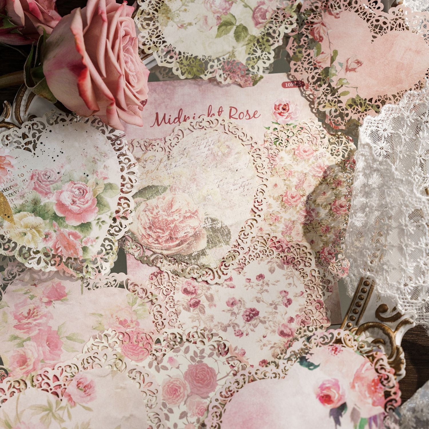10 Pcs Floral Chintz Vintage Lace Edged Paper HKYQA