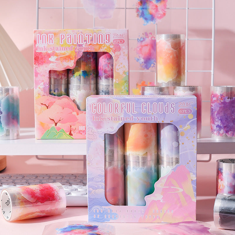 6 Rolls Watercolor PET Stickers Tape Set MRSH