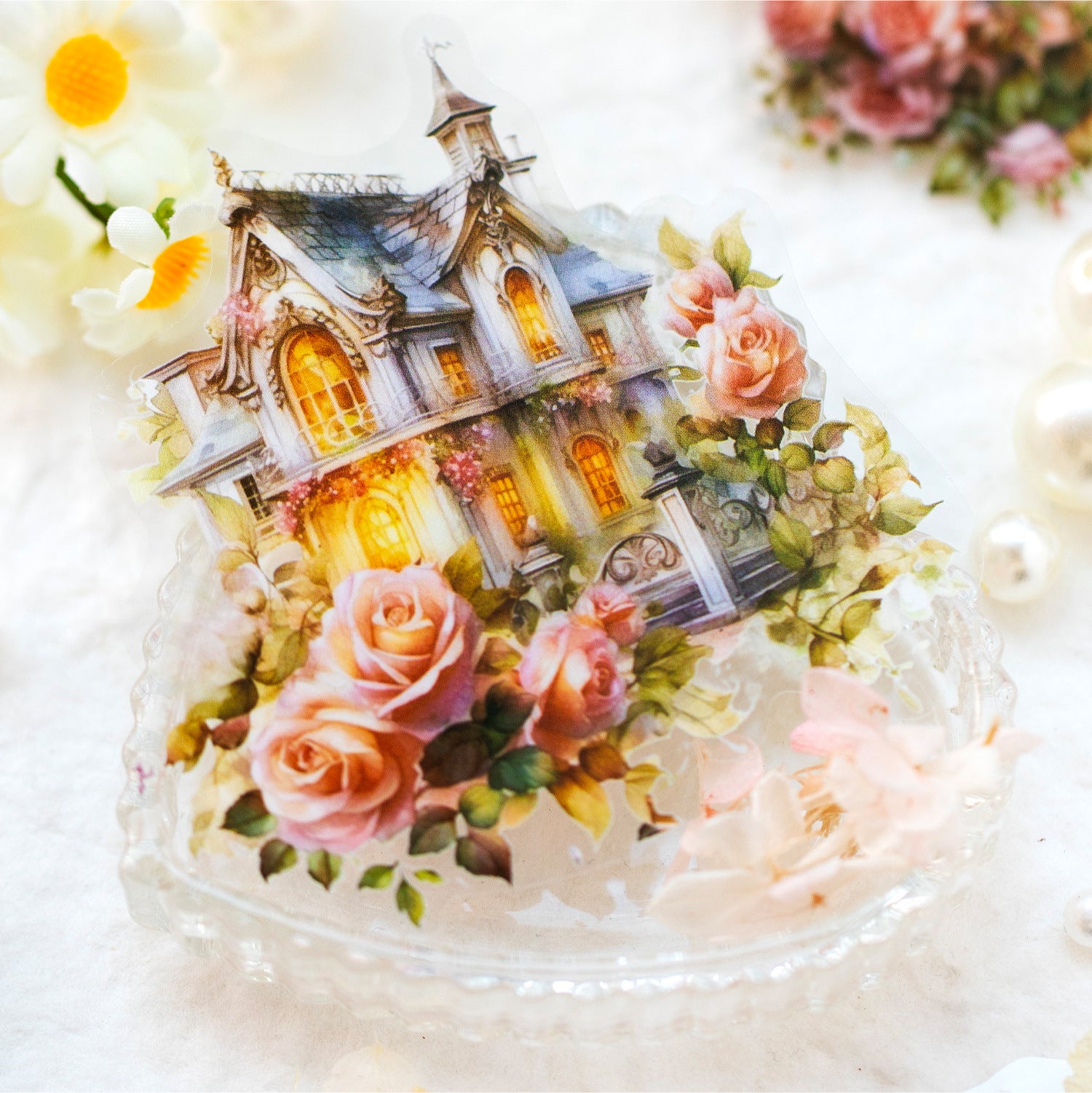 10 Pcs Flower and House PET Stickers MZQW