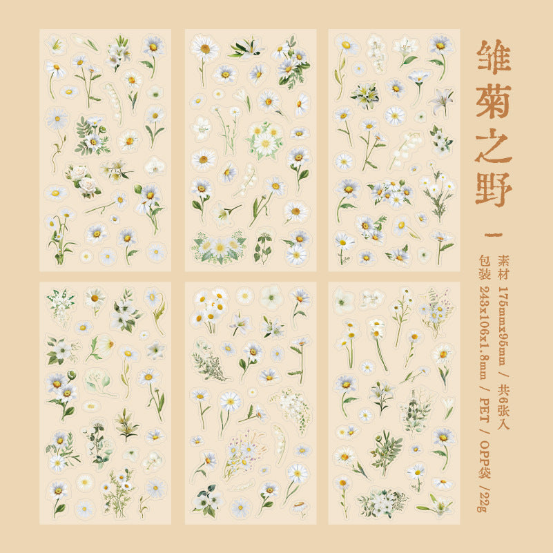 6 Sheets PET Flower Stickers HYCT