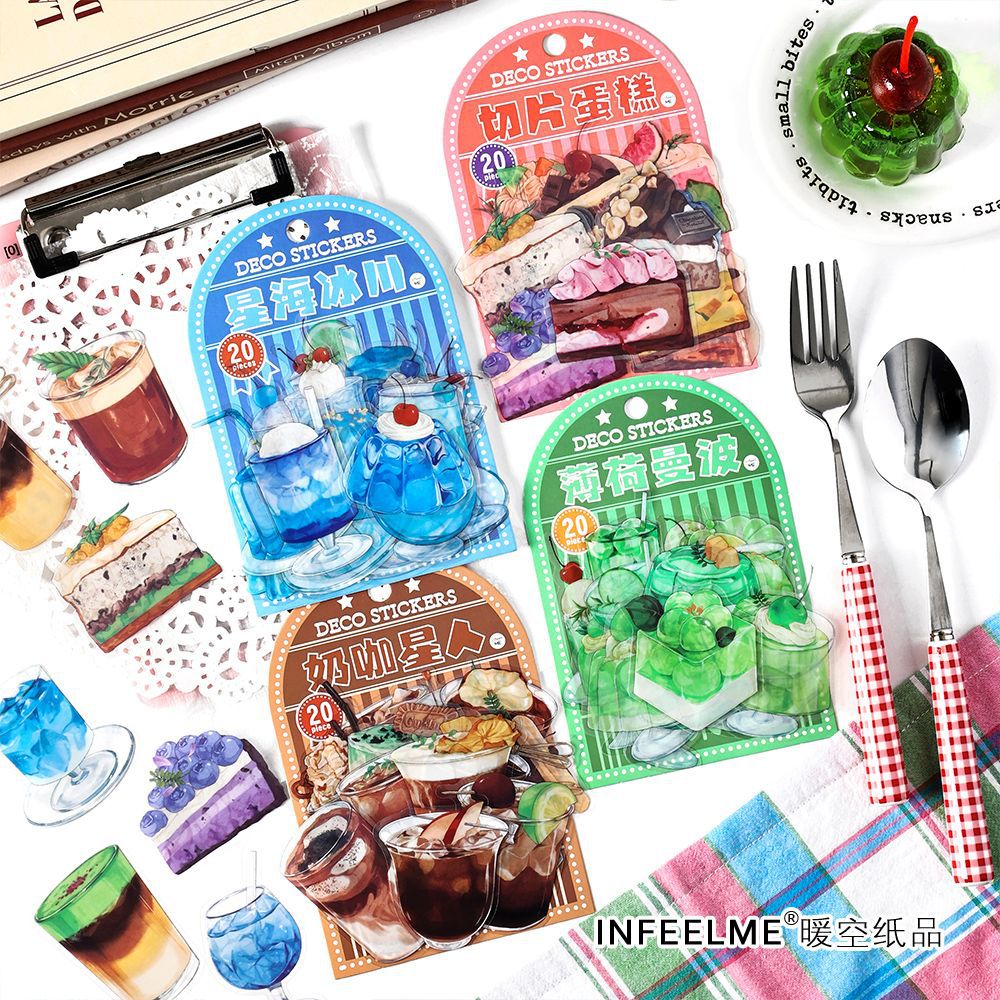 20 Pcs PET Drin and Dessert Stickers QCWX