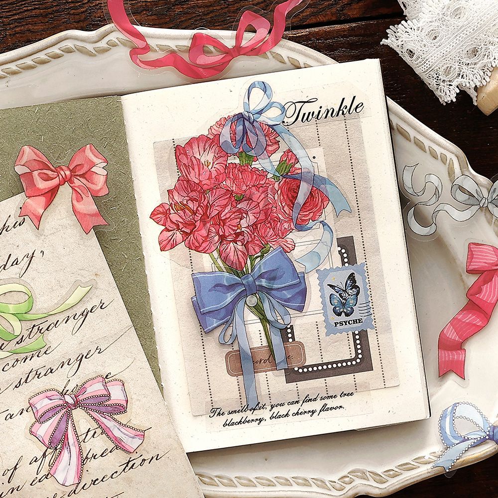 40 Pcs Clip Bow Knot Lace PET Stickers SJYD