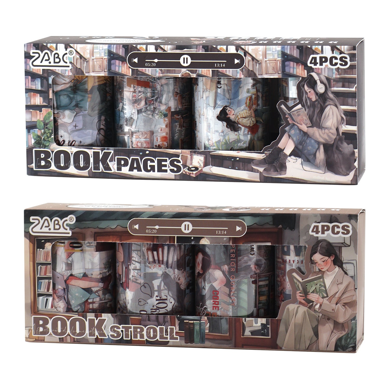 4 Rolls Reading Girl PET Sticker Tapes Set ZYJM