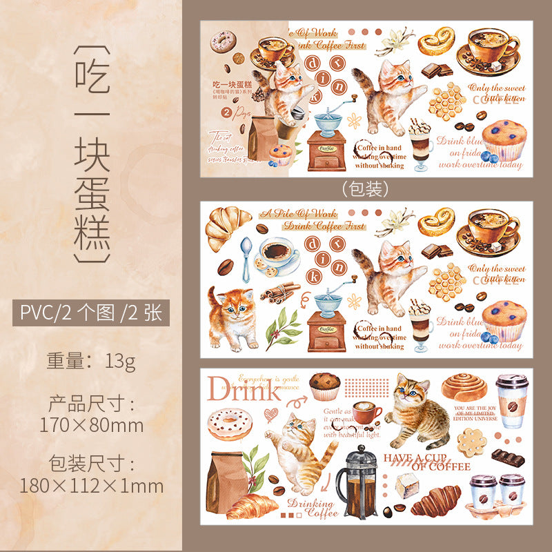 2 Sheets Cat Coffee Transfer Stickers HKFDM