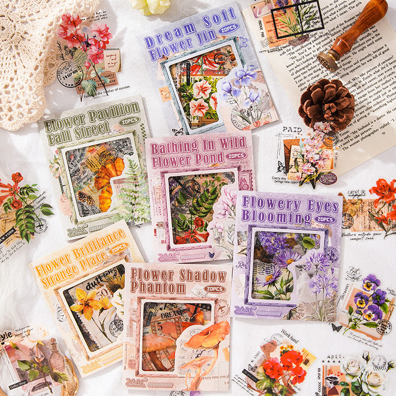 20 Pcs Flower Collage PET Stickers CJHY