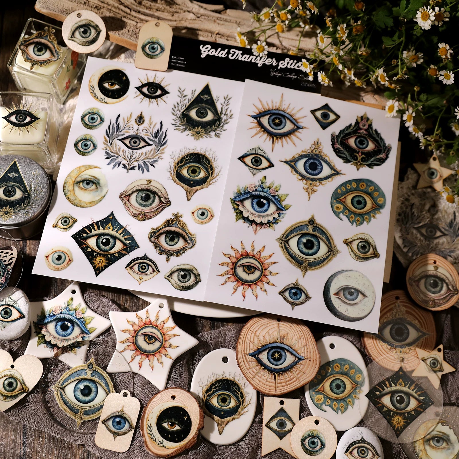 2 Sheets Waterproof Rub on Stickers - Eyes