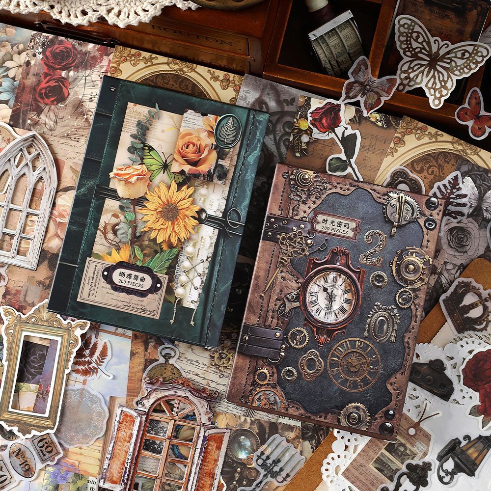 200 Pcs Junk Journal Paper and Stickers Kit BBJY