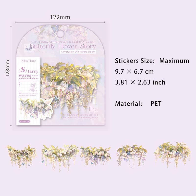 10 Pcs Gold Foil Flower Vine PET Stickers DHWY