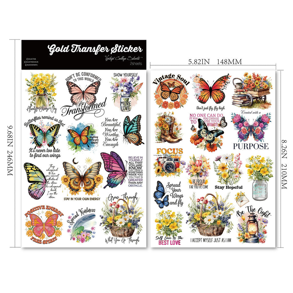 2 Sheets Waterproof Rub on Stickers - Butterfly Quotes