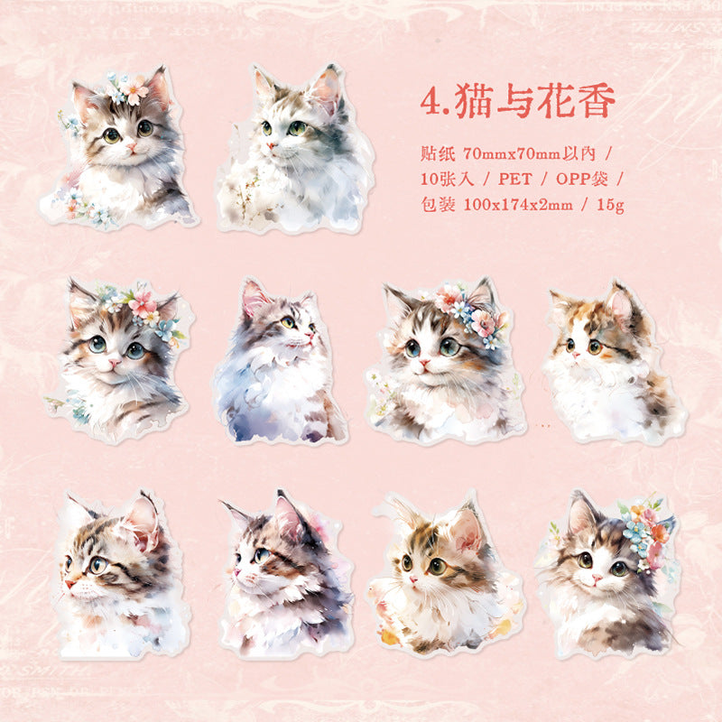 10 Pcs PET Cat and Rabbit Stickers DWSL