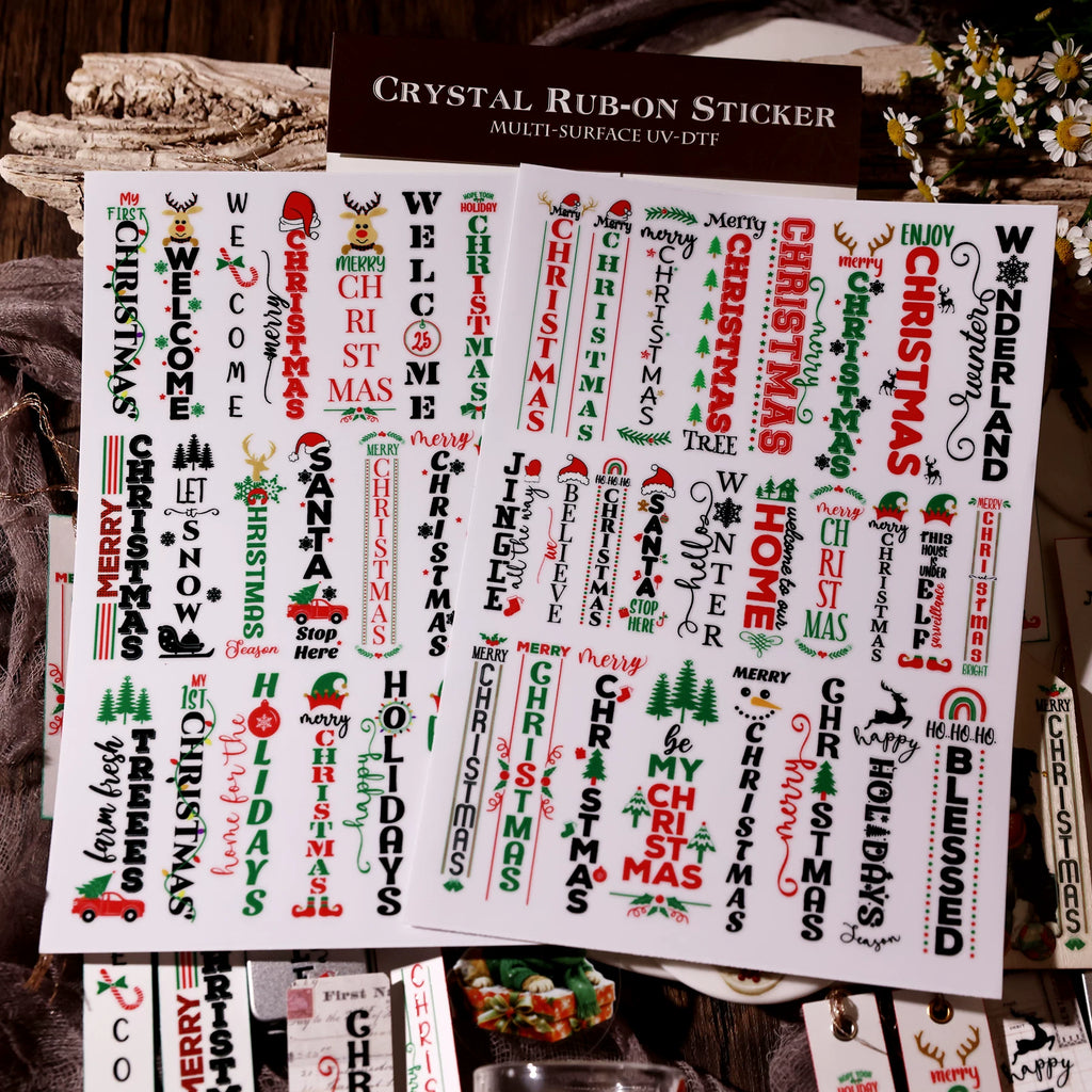 2 Sheets Waterproof Rub on Stickers - Christsmas Words