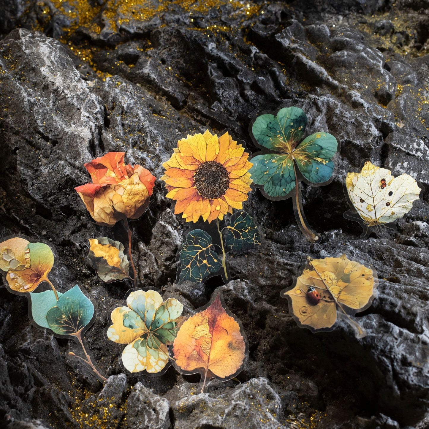 10 Pcs Vintage Flower PET Stickers LJHY