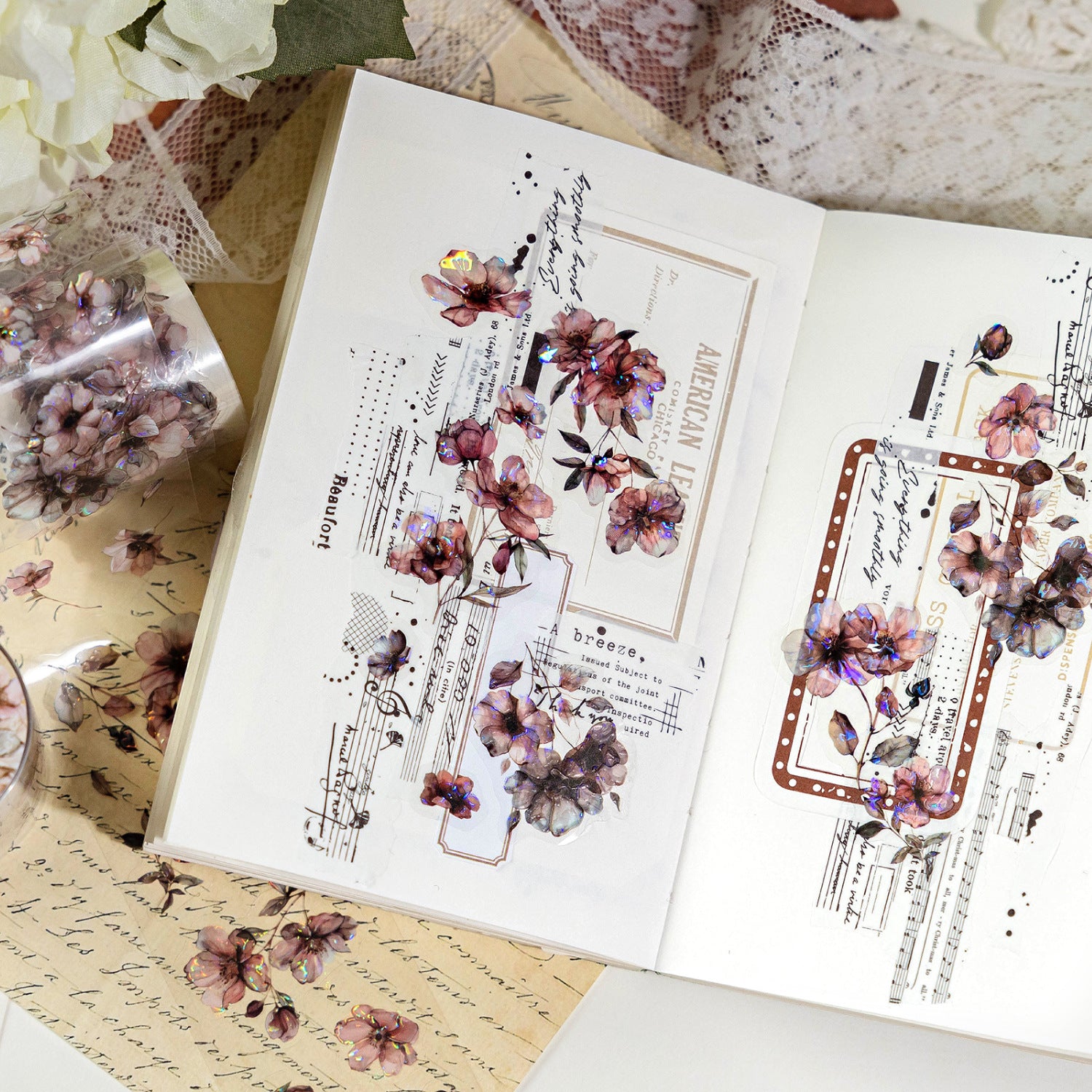 1 Roll Vintage Flower PET Stickers Tape FHXL