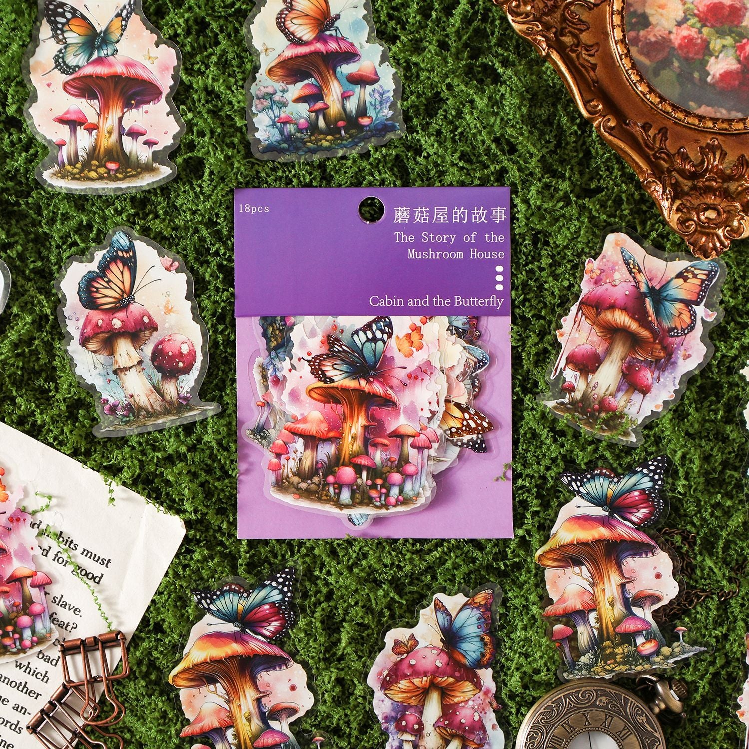 18 Pcs Fantasy Mushroom PET Stickers MGWGS