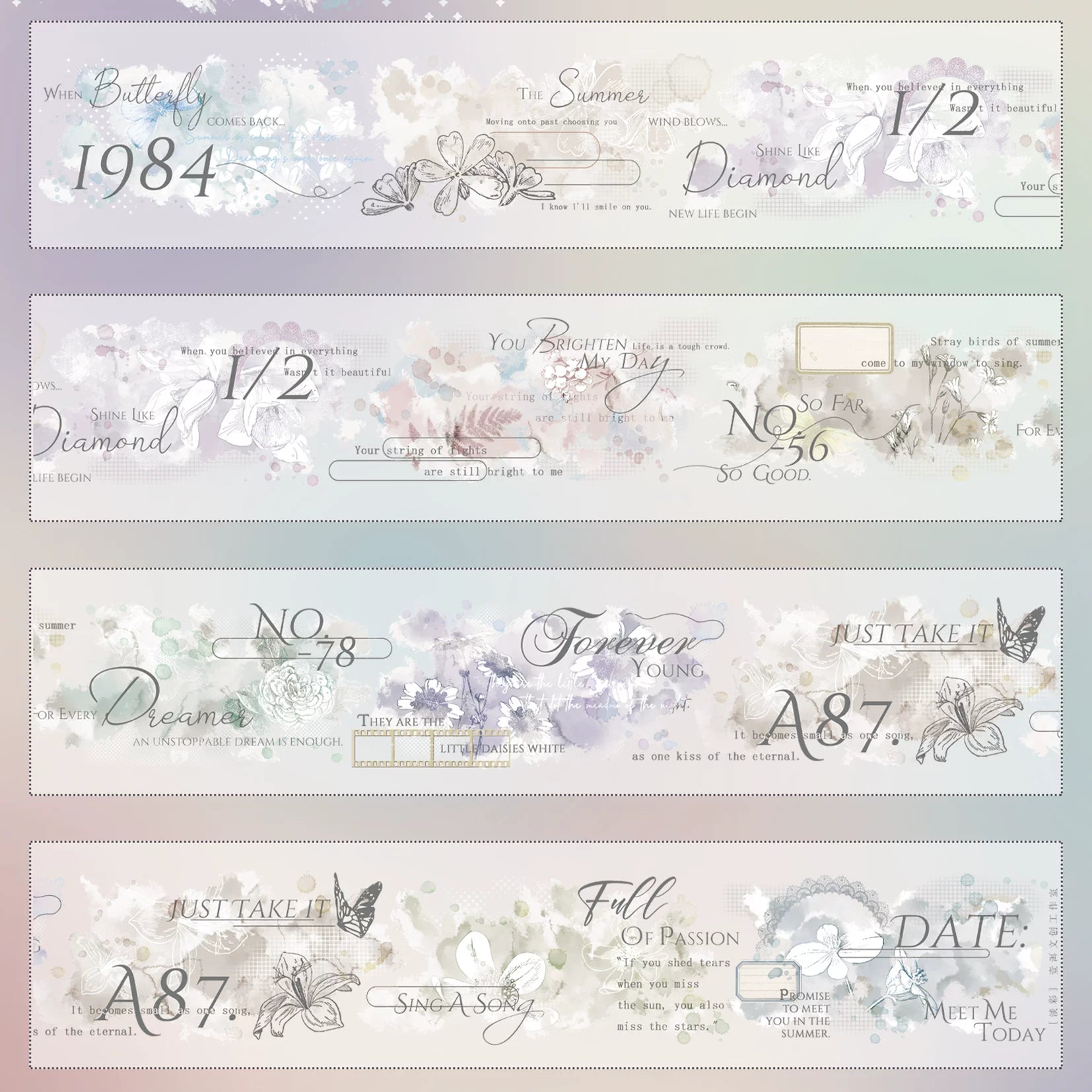 Floral Decorative Tape Rolls- Pastel Film Base