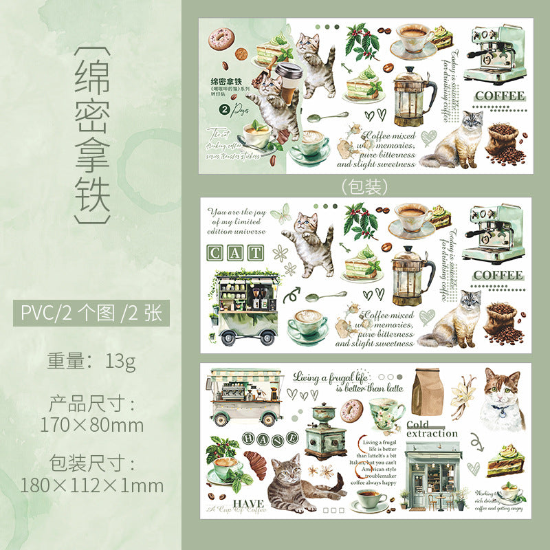 2 Sheets Cat Coffee Transfer Stickers HKFDM