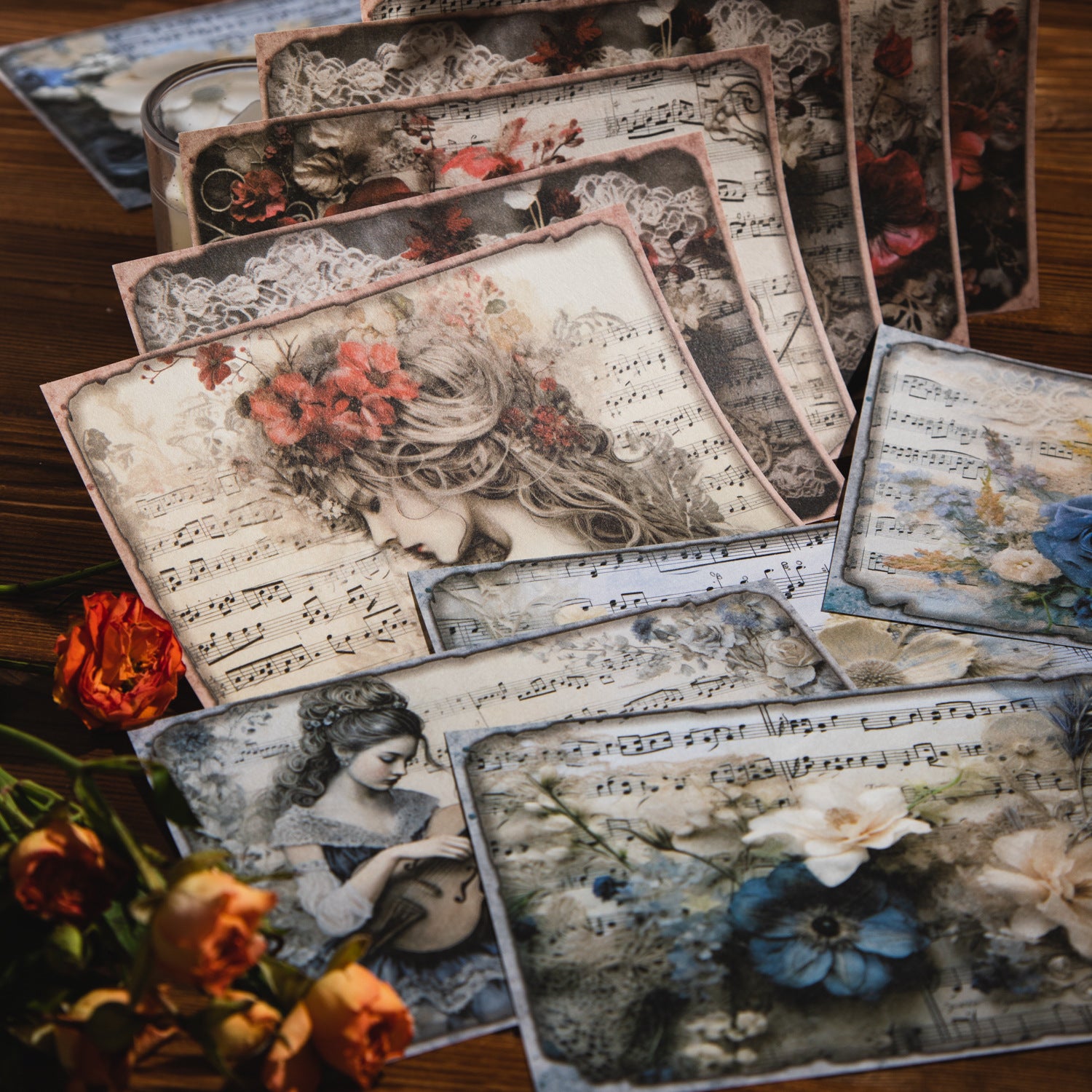 30 Pcs Flower Music Sheet Scrapbook Paper HZXL