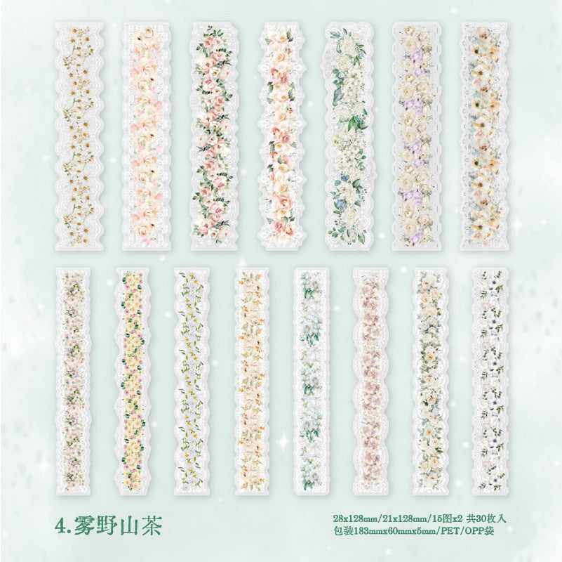 30 Pcs Lacr Floral PET Stickers LSHL