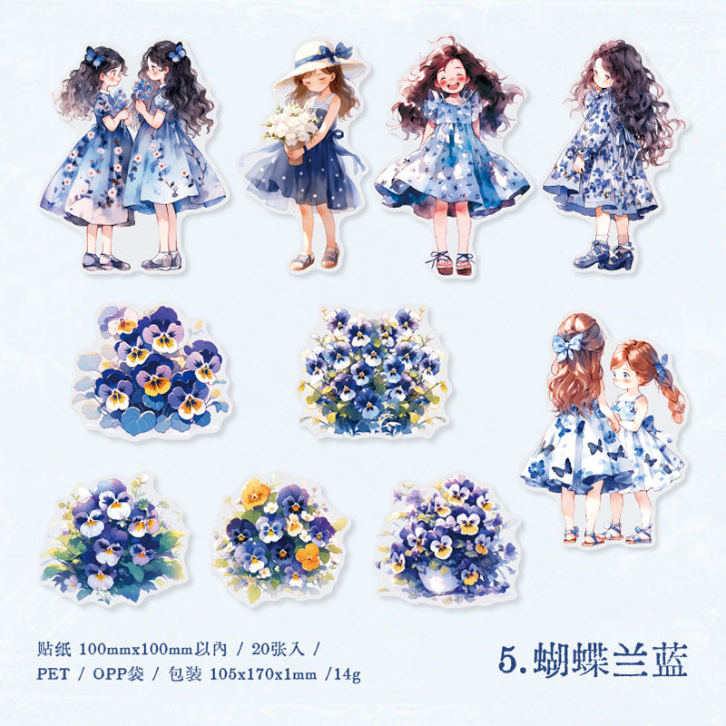 20 Pcs Little Girl and Flower PET Stickers SNDSJ