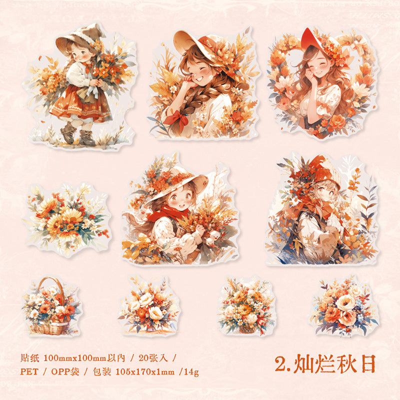 20 Pcs Little Girl and Flower PET Stickers SNDSJ