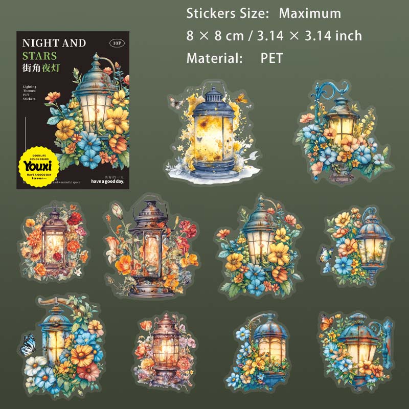 10 Pcs Prosperous Desk Lamp PET Stickers YMXC