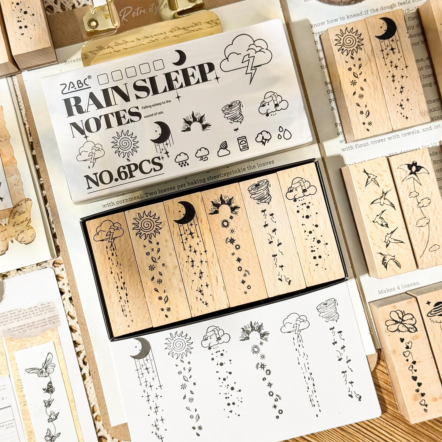 6 Pcs Flower Bird Moon Stamps Kit MYQS