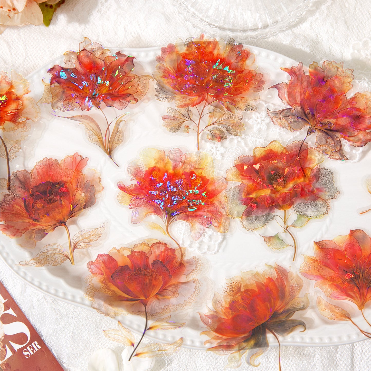 12 Pcs Fantasy Flower PET Stickers HJMX