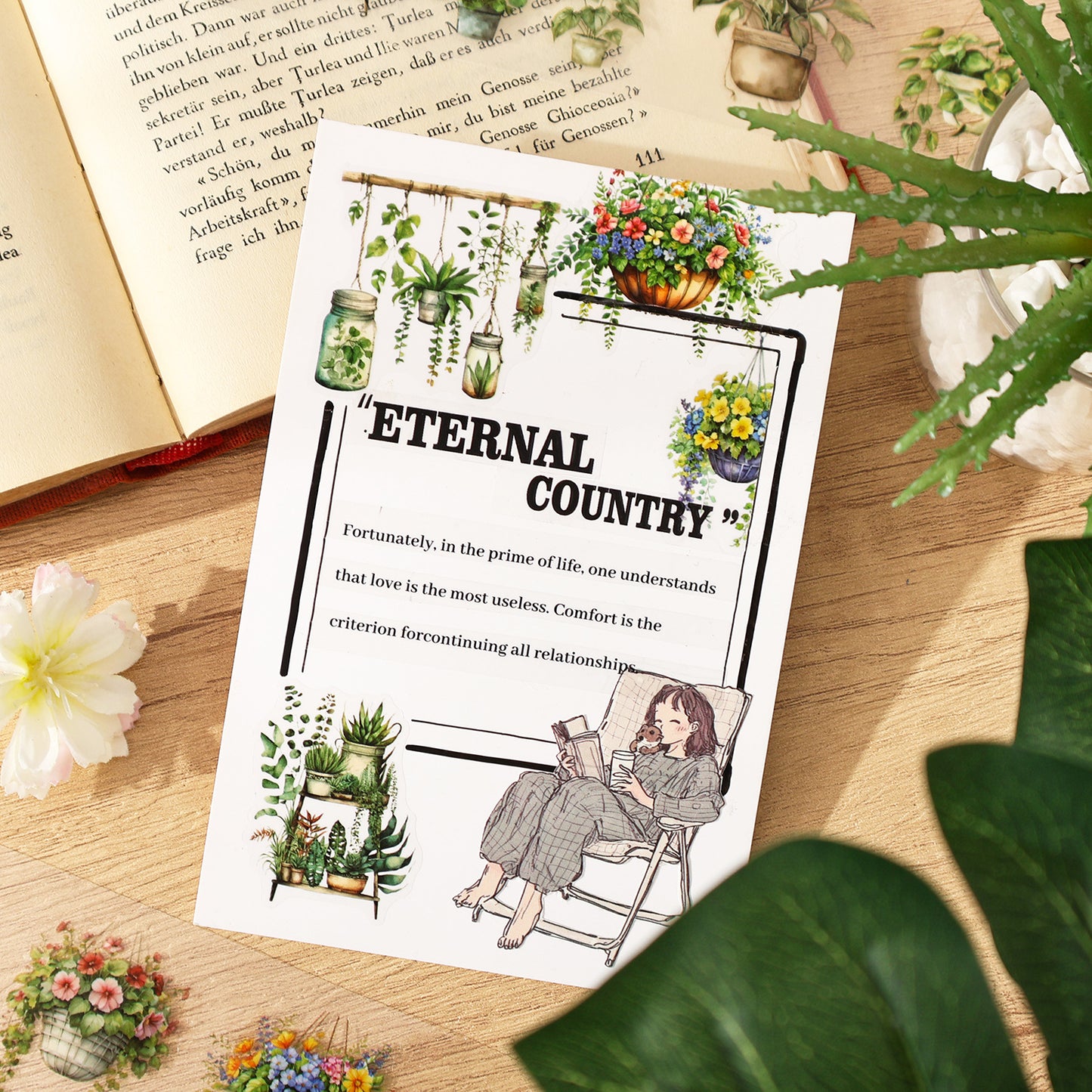 6 Rolls Potted Plants PET Stickers Tapes Set YYCS