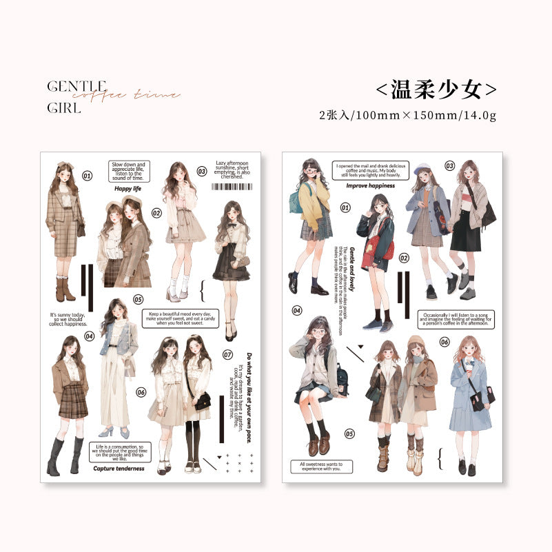 2 Pcs Coffee Time PET Stickers YBKFSJ