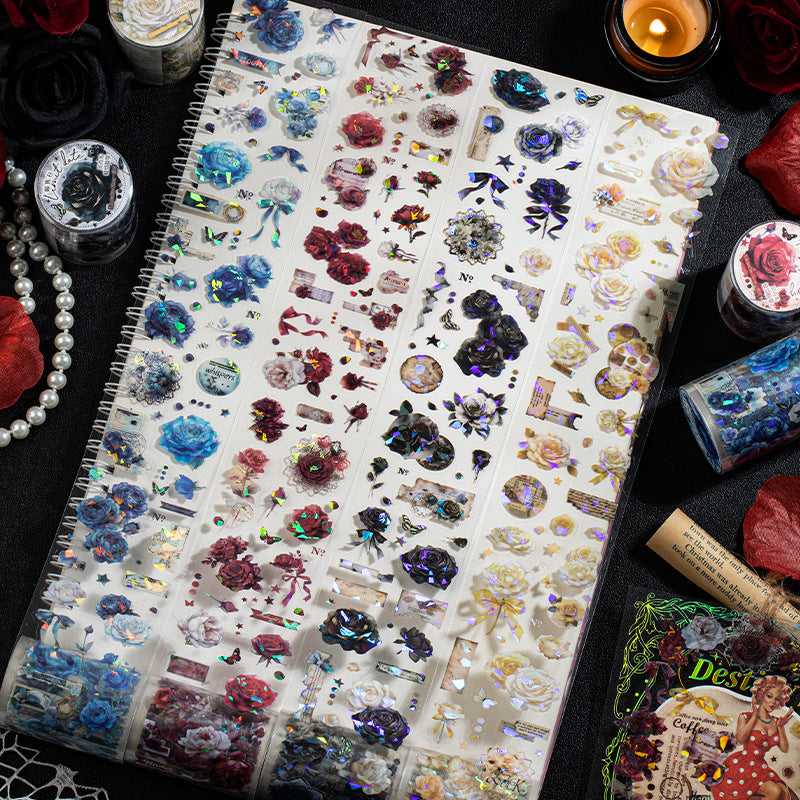1 Roll Rose Theme Pre-cut PET Stickers Tape MGD
