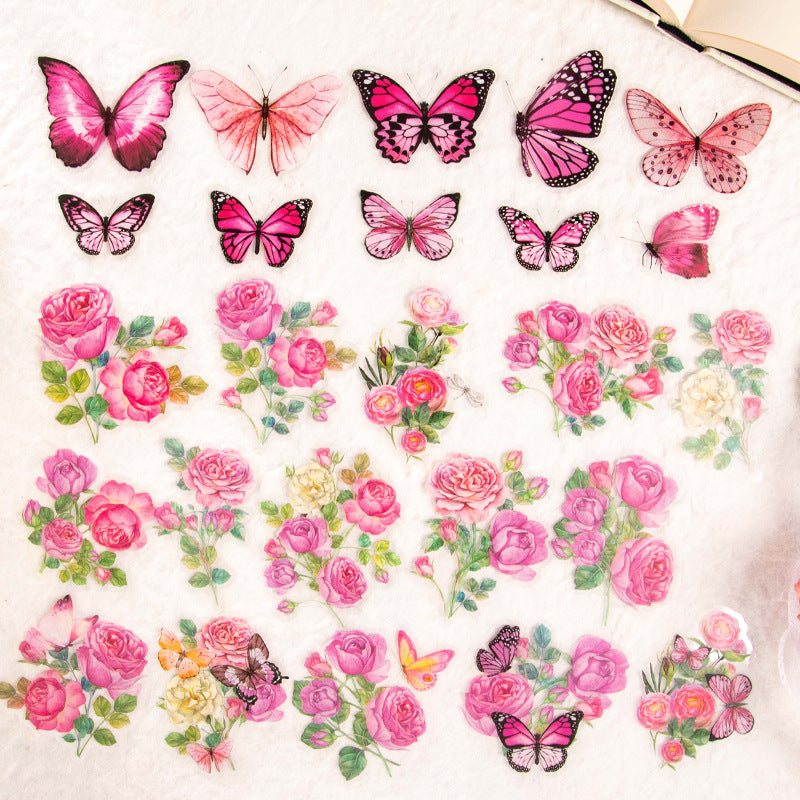 50 Pcs PET Butterfly and Flower Stickers HDLH