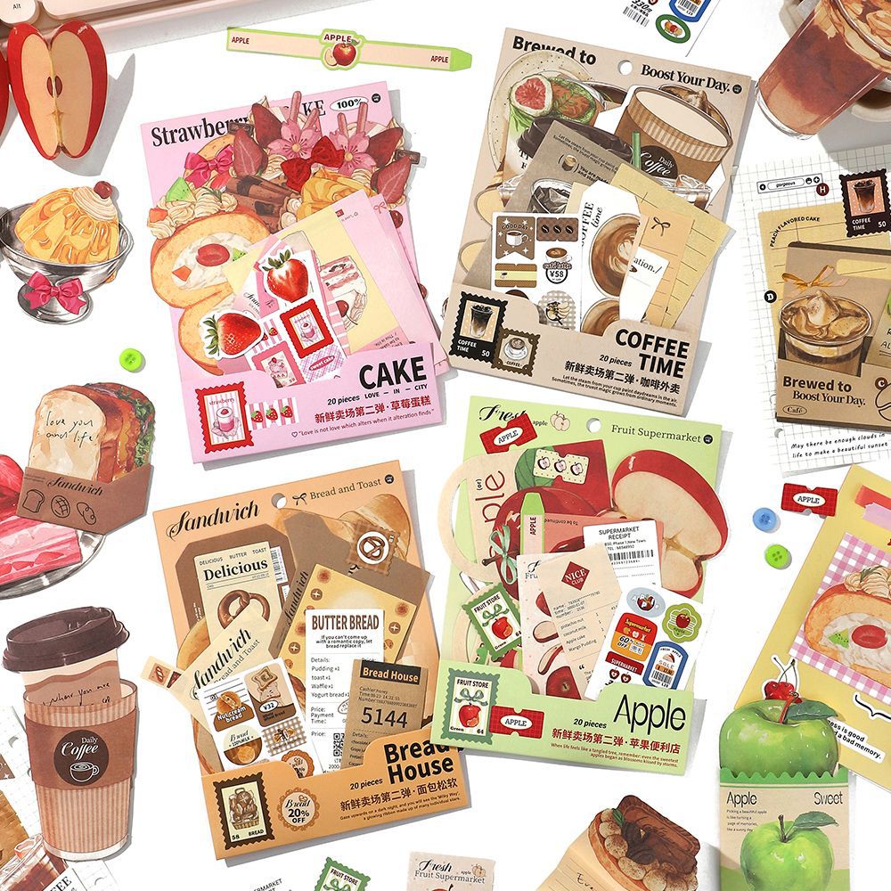 24 Pcs Food Theme Junk Journal Paper and Stickers Kit XXMC